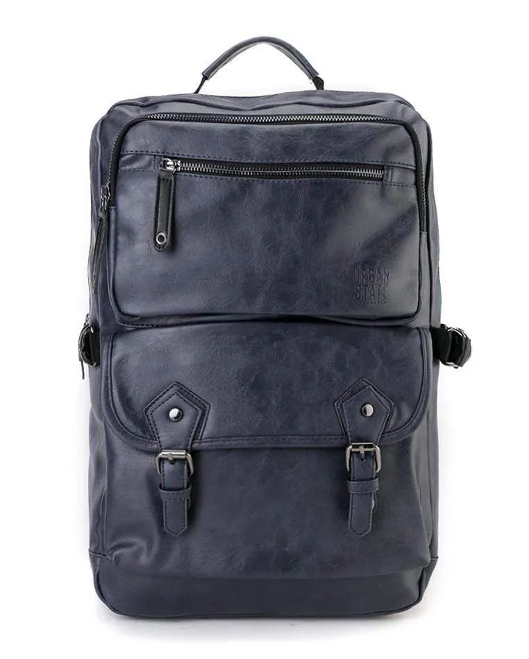 Pu Buckled Zipper Backpack - Navy